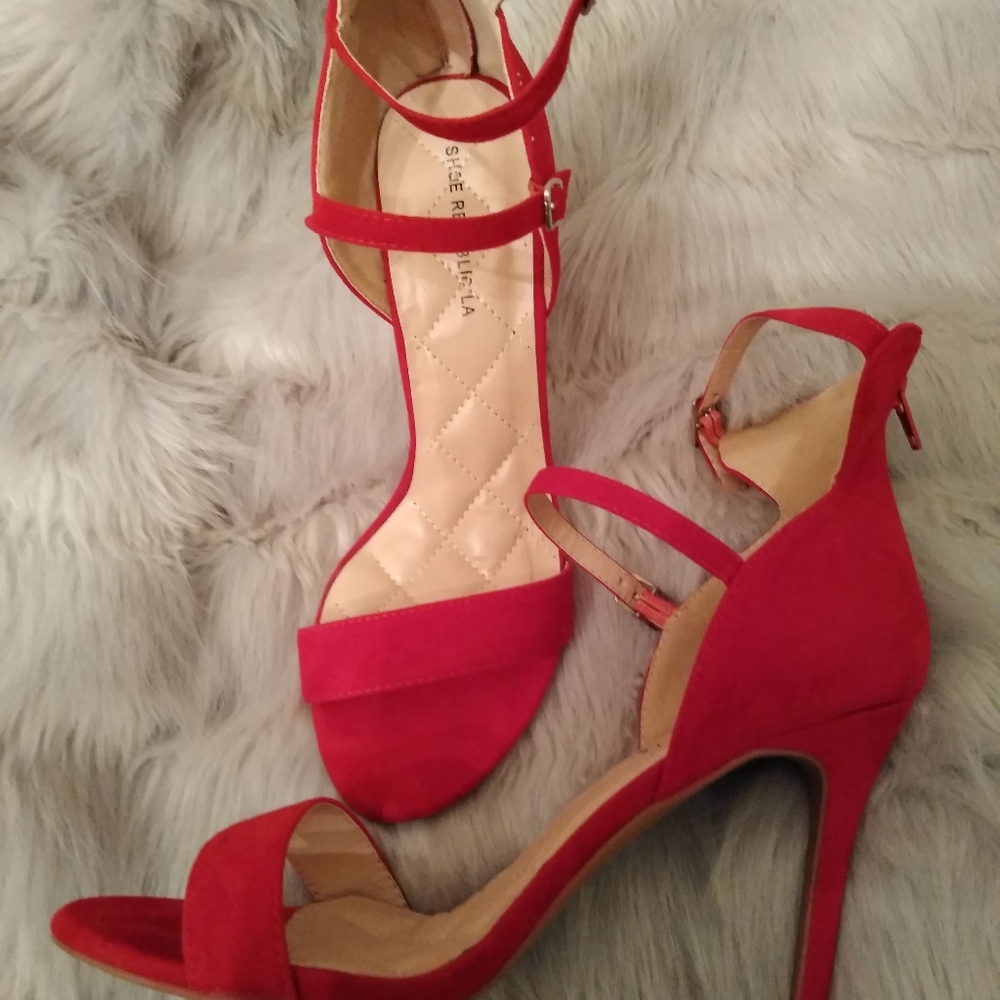 Ladies Red Velvet Strap Stelleto
